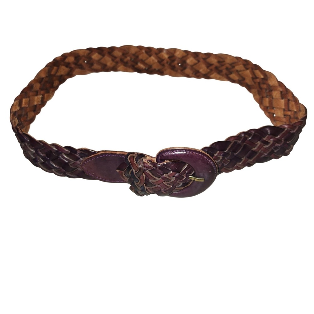Purple Braided Woven Leather Belt Made in Turkey Size S 92307 Burgundy Boho